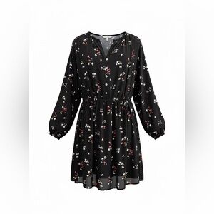 LOFT Black Floral Long Sleeve Dress NEW